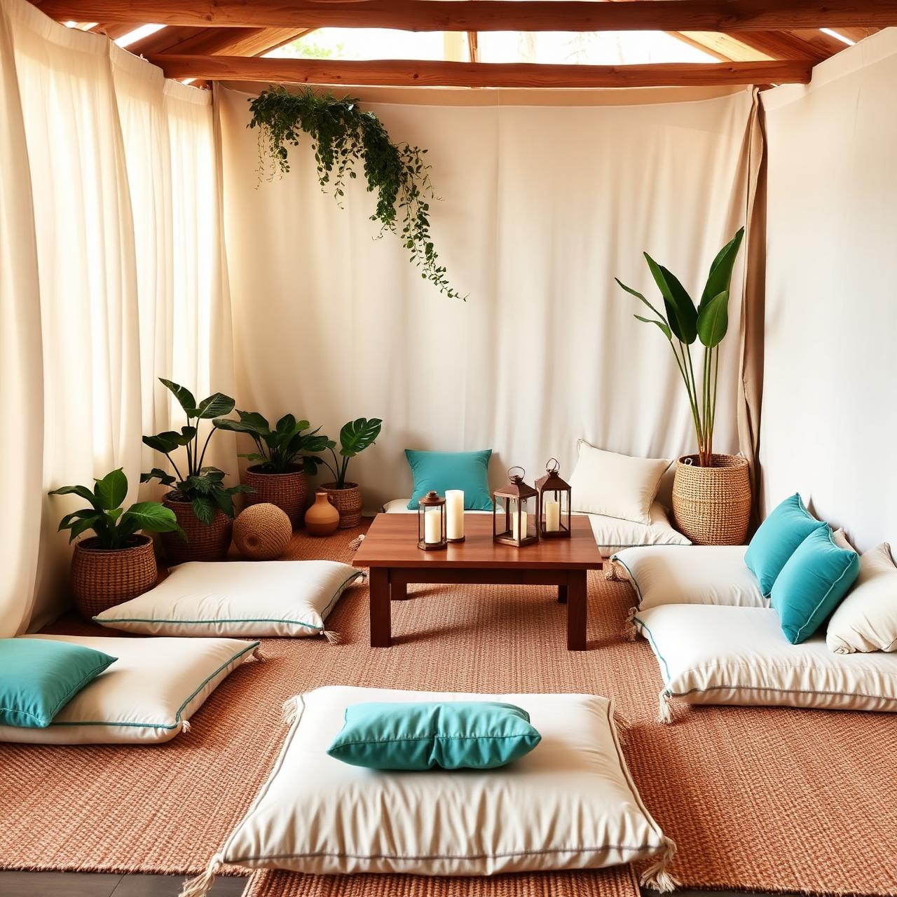 Lounge environment with floor cushions